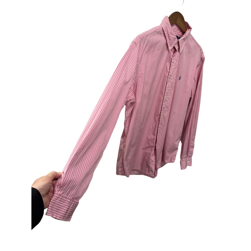 RALPH LAUREN CUSTOM FIT PINK & WHITE STRIPED BUTTON DOWN DRESS SHIRT - Picture 10 of 14